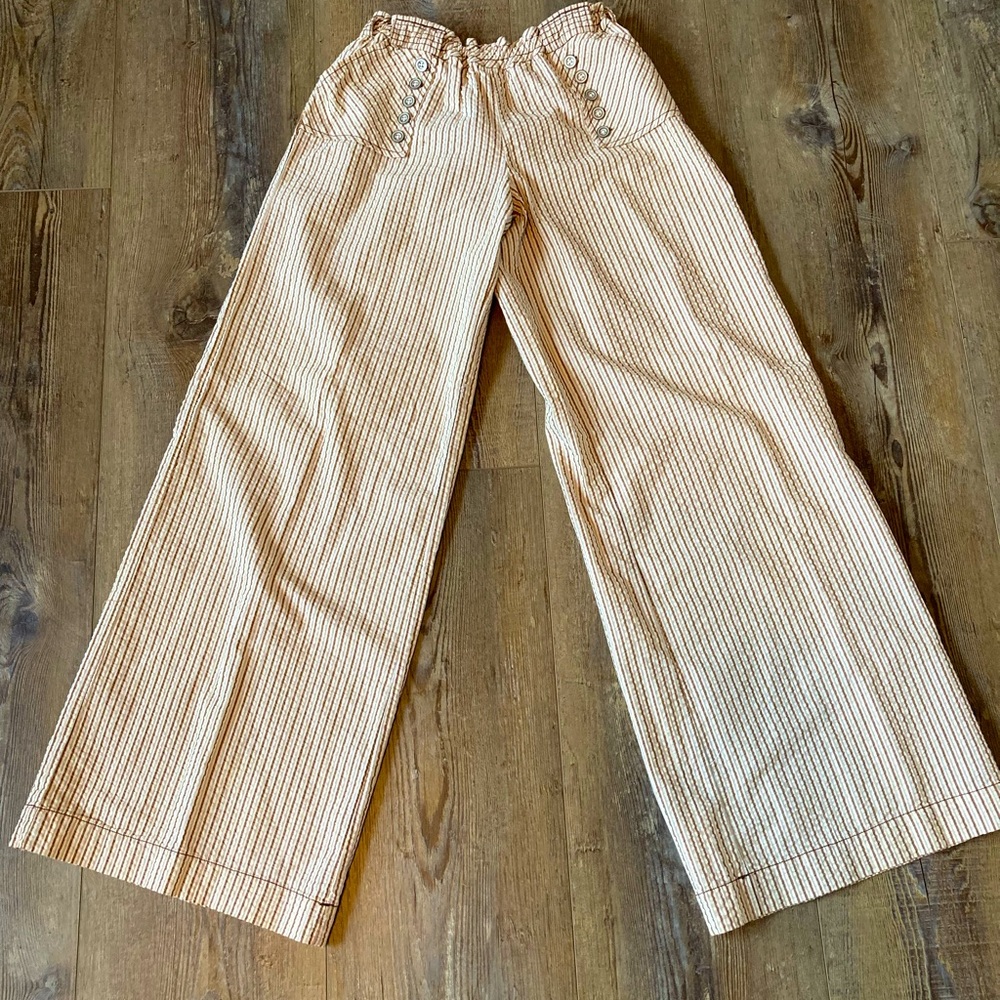 Anthropologie Lilka Sailor Wide Leg Flare  seersucker striped Pants XS EUC